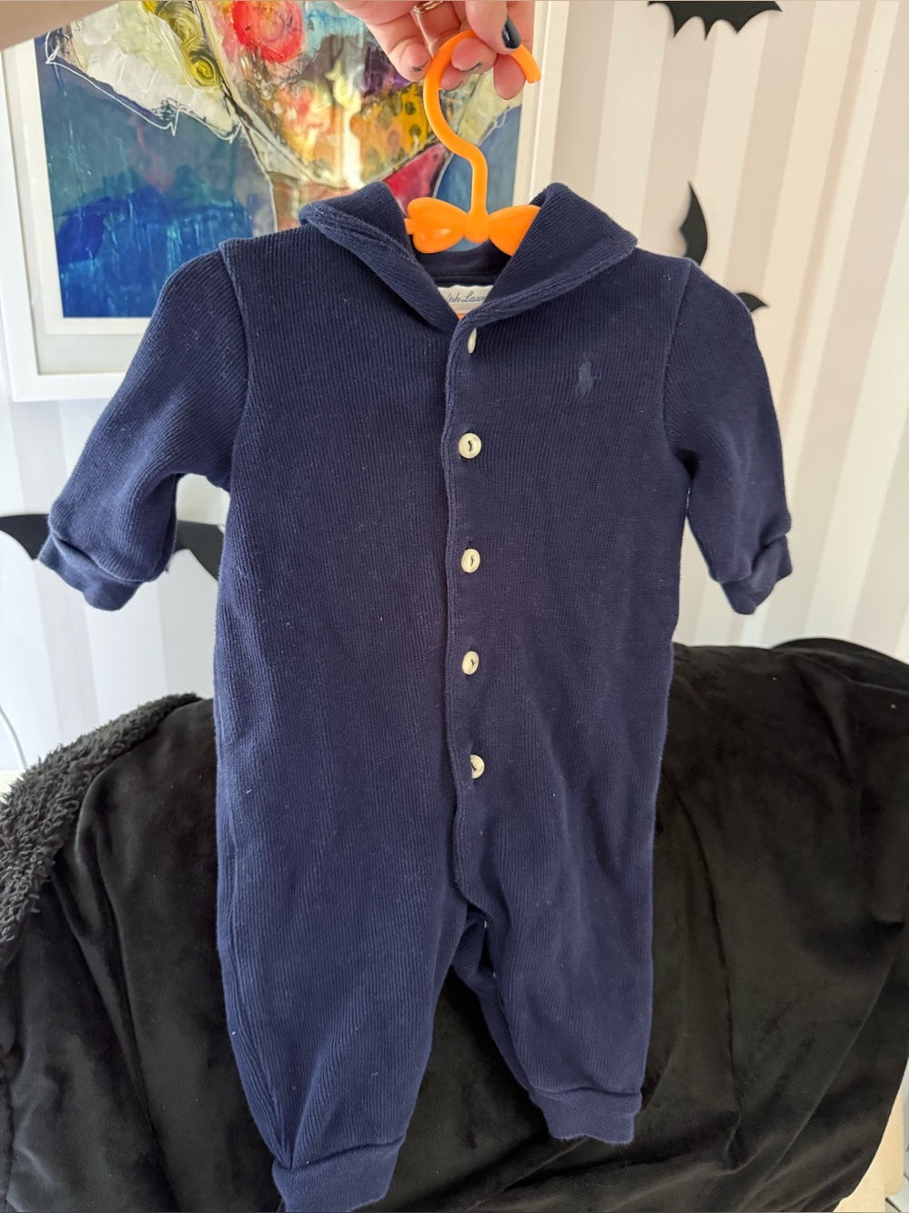 Ralph Lauren Navy Hooded One-Piece Bodysuit